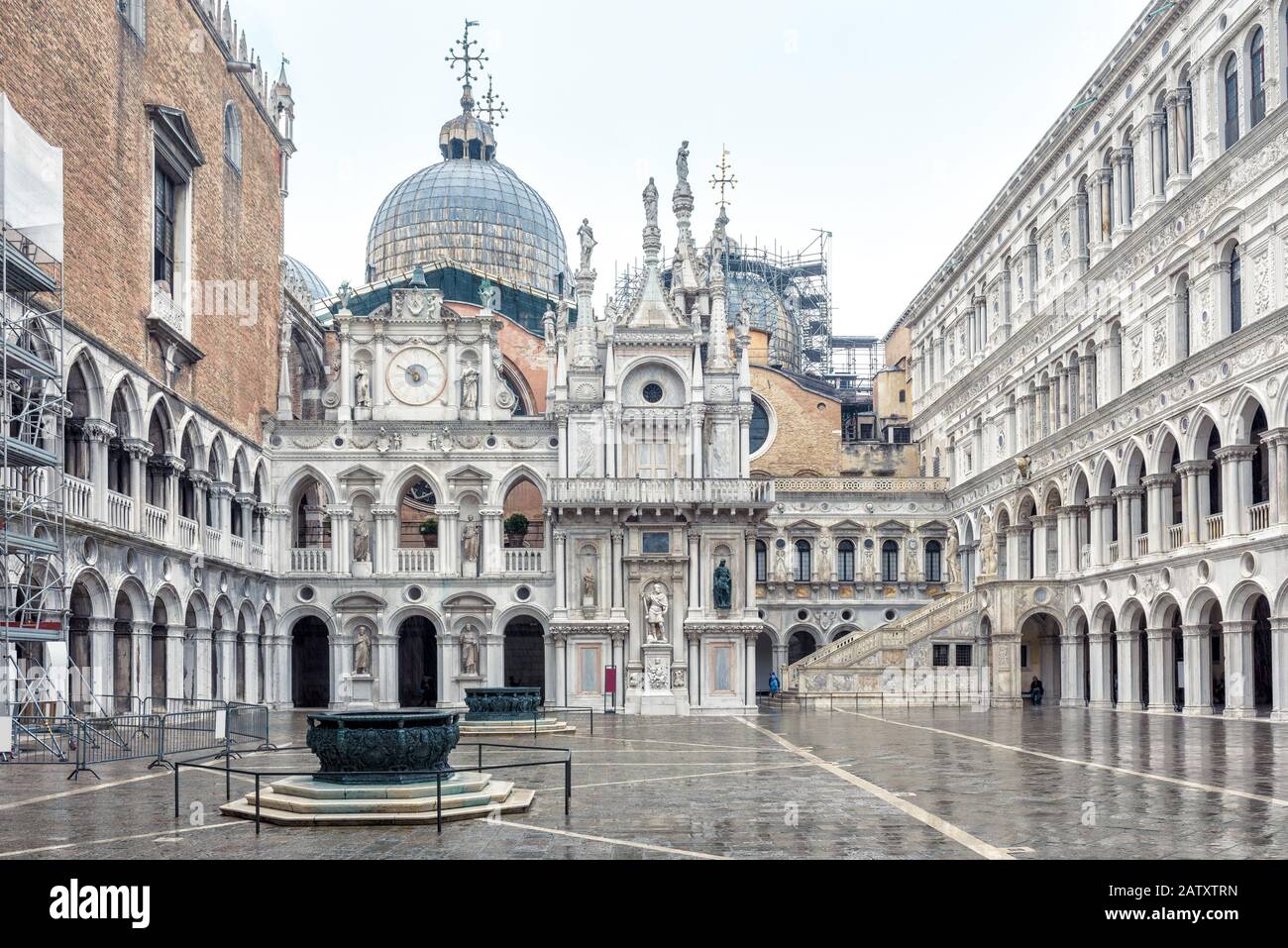 Courtyard of Doge`s Palace or Palazzo Ducale, Venice, Italy. Doge`s Palace is one of the main tourist attractions in Venice. Renaissance architecture Stock Photo